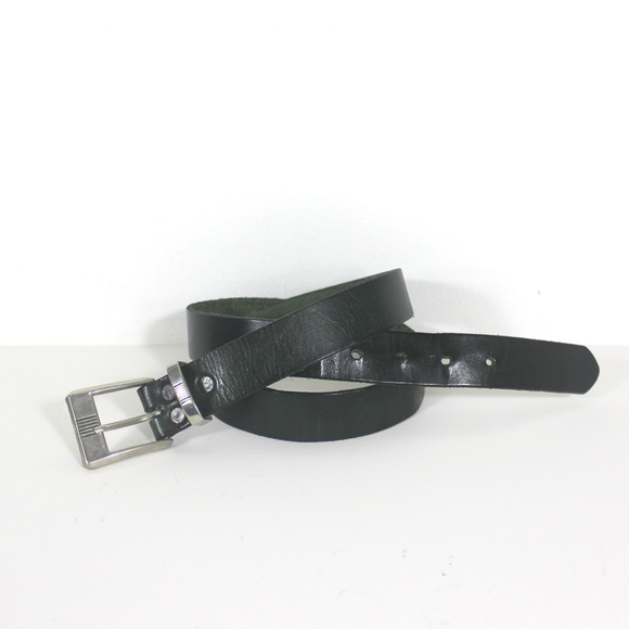 Dark Green Leather Belt with Silver Buckle - Picture 2 of 8